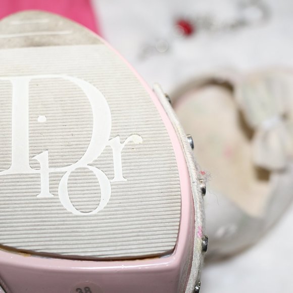 Dior wht denim flower & studded clog slingback - Picture 2 of 3